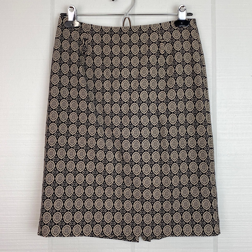 Ann Taylor Loft Black & Tan Patterned Pencil Skirt Belt Loops Size 2P